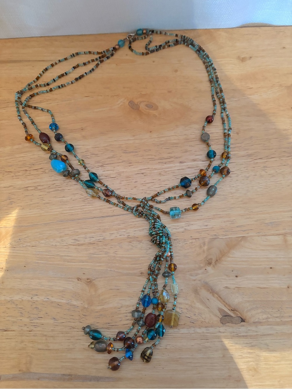 Layered Beaded Necklace in Blue & Brown Like New